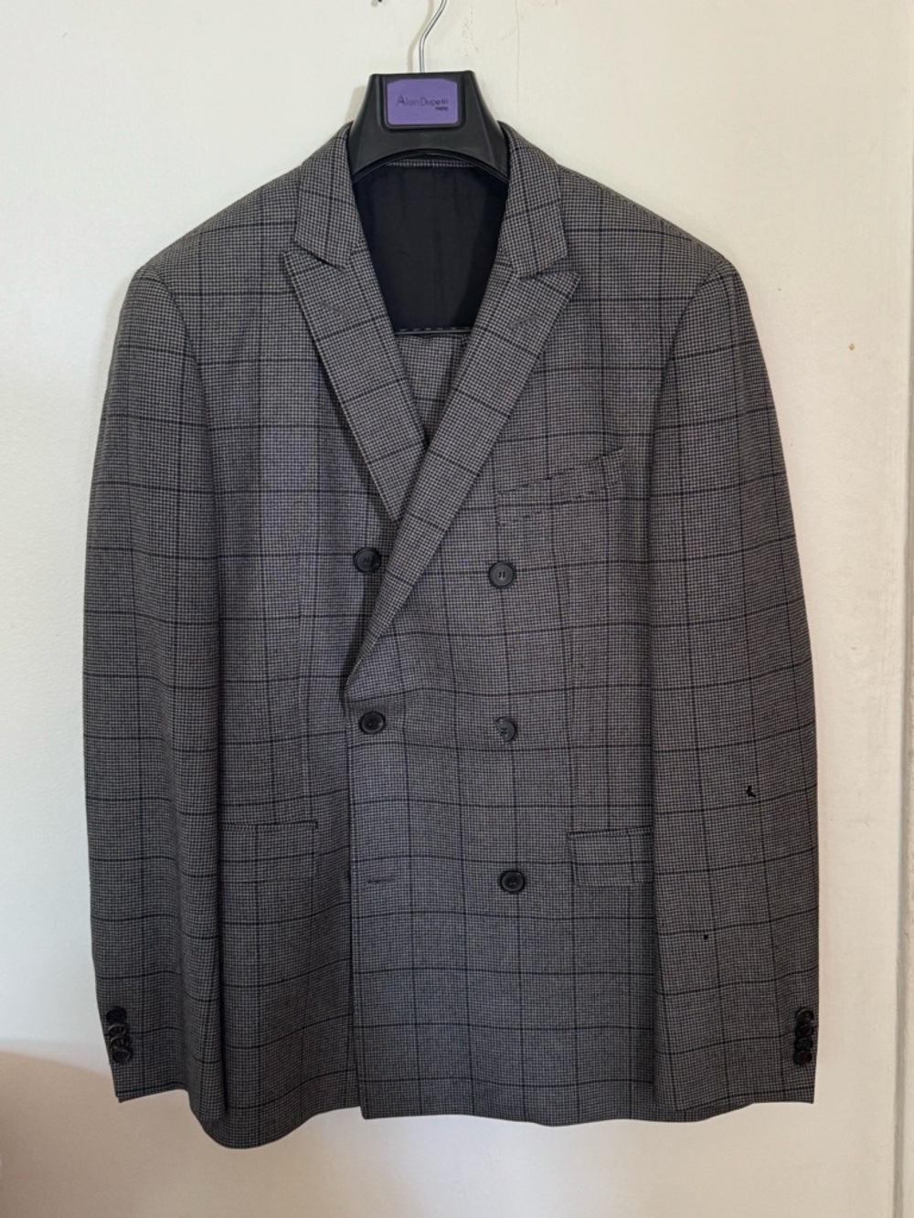 HUGO BOSS Double-Breasted Gray Windowpane Blazer - Men's Suit Jacket & pants